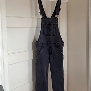 Black denim overalls
